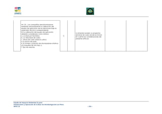 Art. 53. - Las compañías aeroatomizadoras
         realizarán semanalmente la calibración del
         equipo de aplicación de las aeronaves bajo la
         supervisión técnica correspondiente.
         En la calibración del equipo de aplicación
                                                                   La empresa poseer un programa
         deberán considerarse como mínimo:
                                                                   semanal de vuelo donde se toman
         a. La dosis por hectárea;                             C
                                                                   en cuenta las consideraciones del
         b. La velocidad de vuelo;
                                                                   presente arttículo
         c. Altura de vuelo sobre el cultivo;
         d. El ancho de pase;
         e. El número y posición de atomizadores rotativos
         y/o boquillas de otro tipo; y,
         f. Tipo de mezclas.




Estudio de Impacto Ambiental Ex-post
Instalaciones y Operación de la Base de Aerofumigación Los Pérez
AIFA S.A                                                                         – 256 –
 