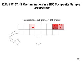 14
E.Coli O157:H7 Contamination in a N60 Composite Sample
(illustration)
15 subsamples (25 grams) = 375 grams
 