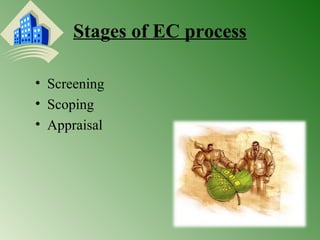 Stages of EC process 
• Screening 
• Scoping 
• Appraisal 
 