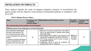 These analyses identify the scope of adopting mitigation measures or reconciliation the
project design with the objective of preventing environmental pollution in compliance with
ECA 1995.
MITIGATION OF IMPACTS
 