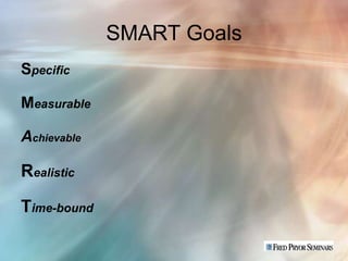SMART Goals
Specific

Measurable

Achievable

Realistic

Time-bound
 