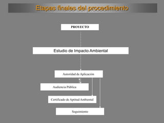 Etapas finales del procedimiento
Autoridad de Aplicación
PROYECTO
Estudio de Impacto Ambiental
Audiencia Pública
Certificado de Aptitud Ambiental
Seguimiento
 