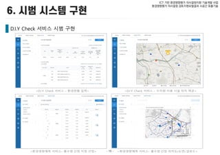- 19 -
ICT 기반 환경영향평가 의사결정지원 기술개발 사업
환경영향평가 의사결정 검토지원모델결과 시공간 표출기술
D.I.Y Check 서비스 시범 구현
 