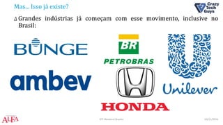 Mas... Isso já existe?
Δ Grandes indústrias já começam com esse movimento, inclusive no
Brasil:
03/11/2016IOT Weekend Brasília
 