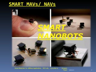 SMART MAVs/ NAVs




 Smart Materials For Military Applications   EICC-161 , 13-14 Apr 12   Anupam
                                                                         Tiwari   29/04/12   7
 