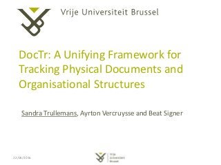 DocTr: A Unifying Framework for
Tracking Physical Documents and
Organisational Structures
Sandra Trullemans, Ayrton Vercruysse and Beat Signer
22/06/2016
 