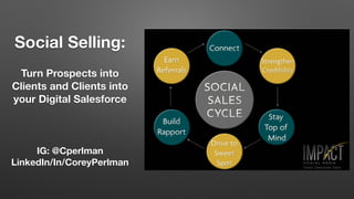 IG: @Cperlman
LinkedIn/In/CoreyPerlman
Social Selling:
Turn Prospects into
Clients and Clients into
your Digital Salesforce
 