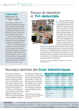 6   Juin 2011 • N˚ 256         Fiscal

  Crédit-bail :
                                                            Travaux de réparation
  déduction du                                              et TVA déductible
  1er loyer majoré
  en principe, les loyers d’un
  contrat de crédit-bail se dédui-
                                                                                                                           L des locauxbailleurusage
                                                                                                                              orsqu’un
                                                                                                                                          nus à
                                                                                                                                                 loue

                                                                                                                           mixte (professionnel et ha-
  sent du résultat imposable de                                                                                bitation), il ne peut, sur op-
  l’entreprise locataire au cours                                                                              tion, soumettre à la tva
  des exercices auxquels se rap-                                                                               que les loyers relatifs à la
  portent les loyers. mais qu’en                                                                               partie professionnelle. et
  est-il lorsque le montant du                                                                                 s’il réalise des travaux de
  1er loyer est très largement su-                                                                             réparation sur ces locaux,
  périeur à celui des suivants ? Le                                                                            il ne peut récupérer qu’une
  conseil d’état vient d’admettre                                                                              fraction de la tva sur ces
  la déduction immédiate de ce                                                                                 travaux. Fraction détermi-
  1er loyer. et il a précisé que pour                                                                          née schématiquement en
  remettre en cause cette déduc-                                                    fonction du rapport existant entre les loyers soumis
  tion (et exiger une déduction                                                     à la tva et la totalité des loyers. un autre mode de
  uniforme des loyers sur la durée                                                  calcul de la tva déductible est néanmoins admis
  du contrat), l’administration fis-                                                par l’administration fiscale, basé, cette fois, sur la
  cale doit prouver que le 1er loyer                                                proportion entre la superficie des locaux couverts
  ne rémunère pas une prestation                                                    par l'option à la tva (partie professionnelle) et la
  plus importante du bailleur par                                                   superficie totale du local loué.
  rapport aux périodes suivantes.                                                   RÉP. MIN. N° 78147, JOAN DU 23 NOVEMBRE 2010 ET RÉP. MIN. N° 13214, JO SÉNAT
  CONSEIL D’ÉTAT, 16 FÉVRIER 2011, N° 315625                                        DU 25 NOVEMBRE 2010




  Nouveaux barèmes des frais kilométriques
  afin de tenir compte de                      Les barèmes utilisables par                        FRAIS DE CARBURANT « AUTOS » 2010 (PAR KM)
  l'augmentation récente des                   les entrepreneurs individuels                     Puissance              Gazole         Sans plomb        GPL
  prix des carburants, les ba-                 tenant une comptabilité su-                       3 et 4 cv              0,065 €        0,092 €           0,057 €
  rèmes kilométriques 2010                     per-simplifiée, et dans cer-                      5 à 7 cv               0,080 €        0,112 €           0,070 €
  pour les automobiles et les                  tains cas par les profession-                     8 et 9 cv              0,096 €        0,134 €           0,084 €
  deux-roues motorisés, dont                   nels libéraux, pour évaluer                       10 et 11 cv            0,108 €        0,152 €           0,094 €
  nous faisions état dans notre                les frais de carburant de                         12 cv et plus          0,121 €        0,168 €           0,104 €
  numéro de mai dernier (cf.                   leurs véhicules, ont égale-                     FRAIS DE CARBURANT « DEUX-ROUES » 2010 (PAR KM)
  n° 255, p. 6), ont été finale-               ment été réévalués (cf. ci-                       Puissance                                  Tarif
  ment réévalués de 4,6 % par                  contre).                                          < 50 cc                                  0,029 €
  rapport au niveau retenu en                                                                    de 50 cc à 125 cc                        0,059 €
                                               INSTRUCTION FISCALE DU 13 AVRIL 2011,
  2009. ces nouveaux barèmes                   BOI 5 F-8-11 DU 14 AVRIL 2011 ET INSTRUCTION      3, 4 et 5 cv                             0,075 €
                                               FISCALE DU 14 AVRIL 2011, BOI 4-G-2-11            > 5 cv                                   0,104 €
  sont consultables en page 11.                DU 15 AVRIL 2011




REPÈRES : : :                 APRÈS UNE ANNÉE 2009 MARQUÉE PAR UNE CHUTE DE 18 %, LES OFFRES D'EMPLOI RECUEILLIES PAR PÔLE EMPLOI
TION ÉCONOMIQUE DE LEUR ENTREPRISE (BAROMÈTRE DU CONSEIL SUPÉRIEUR DE L’ORDRE DES EXPERTS-COMPTABLES) – 54 % DES
RENTABILITÉ – SELON UNE RÉCENTE ENQUÊTE, PRÈS DE 30 % DES ENTREPRISES FRANÇAISES SONT MÉCÈNES – 70 % DES DIRIGEANTS
 