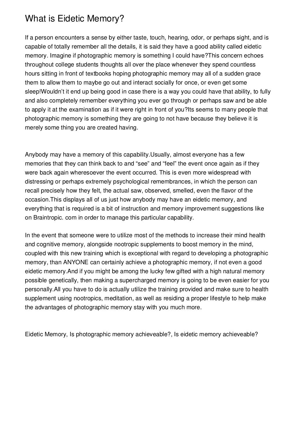 What is Eidetic Memory?