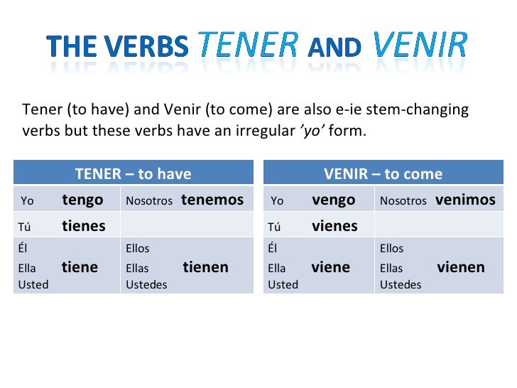 e ie stem changing verbs in the present tense oir yo form