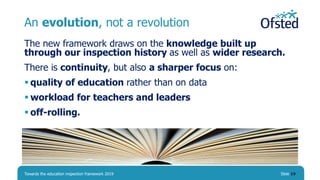 An evolution, not a revolution
Towards the education inspection framework 2019 Slide 19
The new framework draws on the kno...