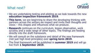What next?
 We are undertaking testing and piloting as we look towards the new
education inspection framework 2019.
 Thi...
