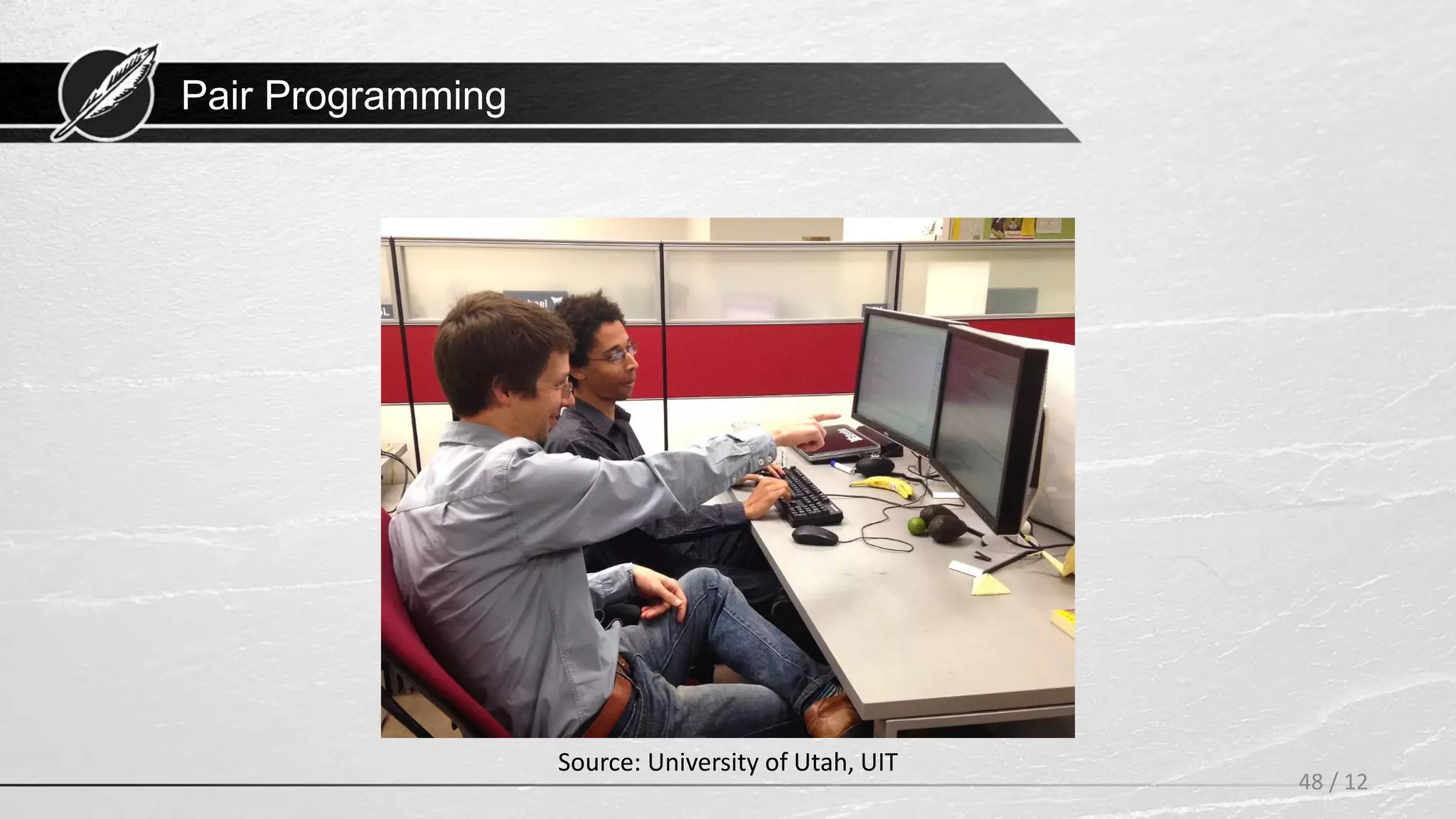 Pair Programming
48 / 12
Source: University of Utah, UIT
 