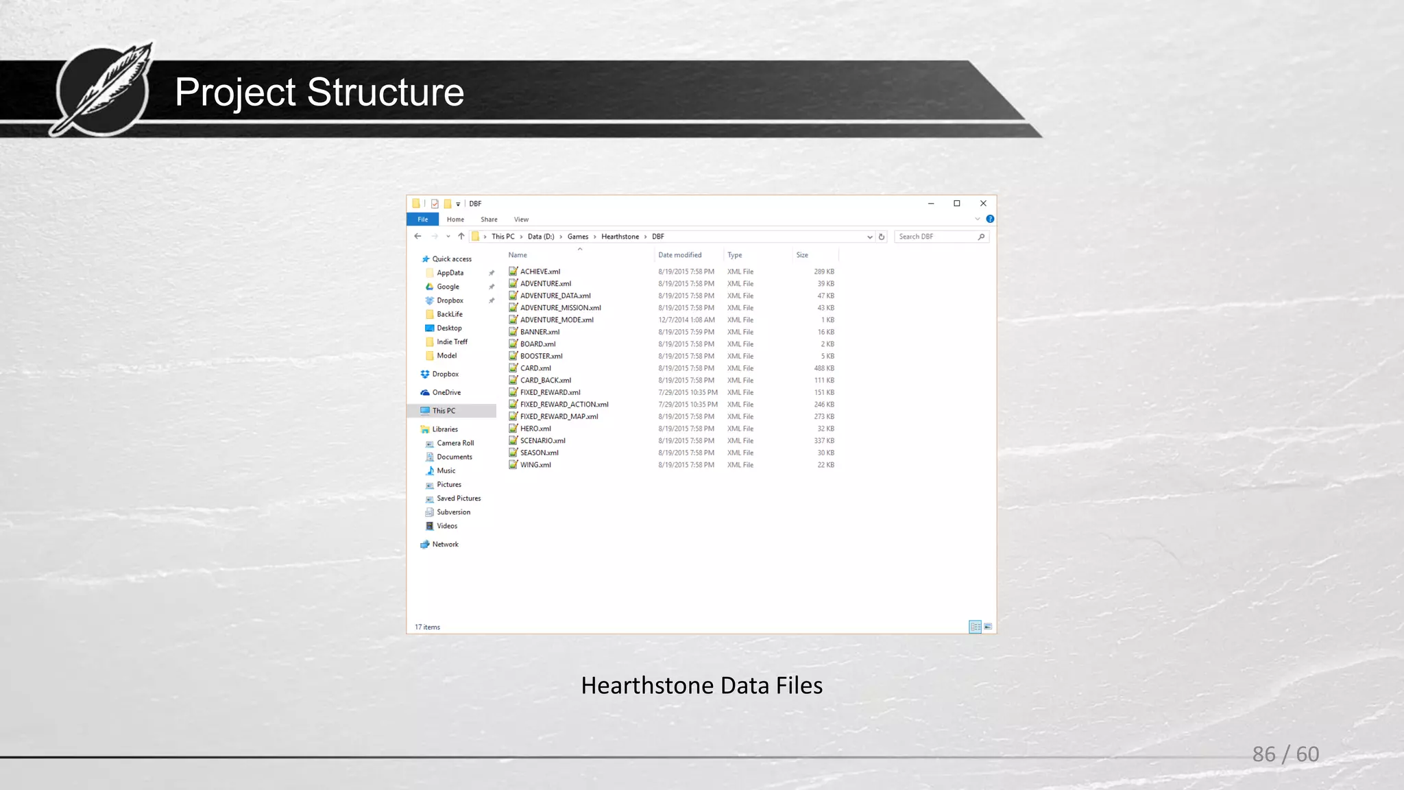 Project Structure
86 / 60
Hearthstone Data Files
 