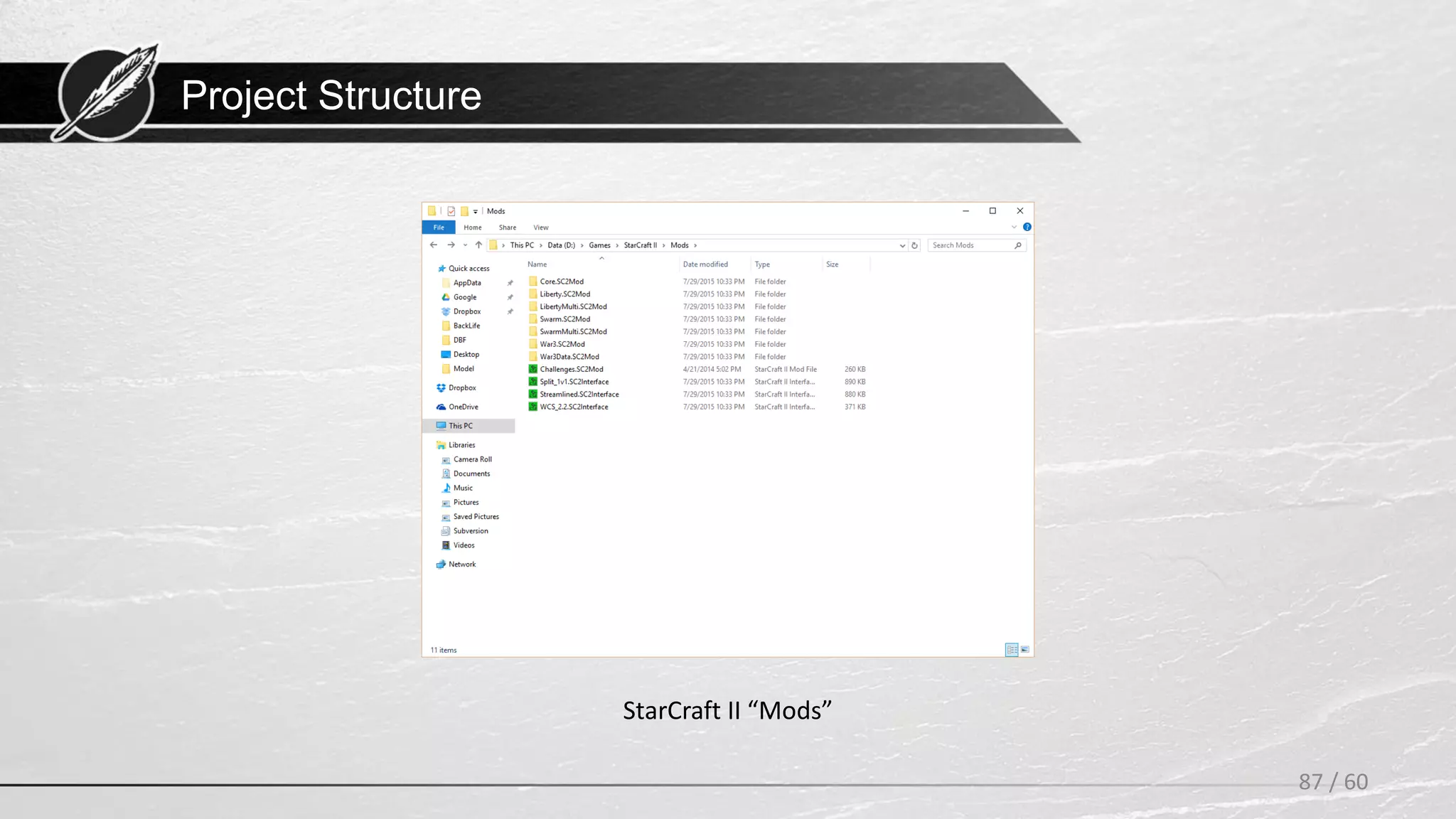 Project Structure
87 / 60
StarCraft II “Mods”
 