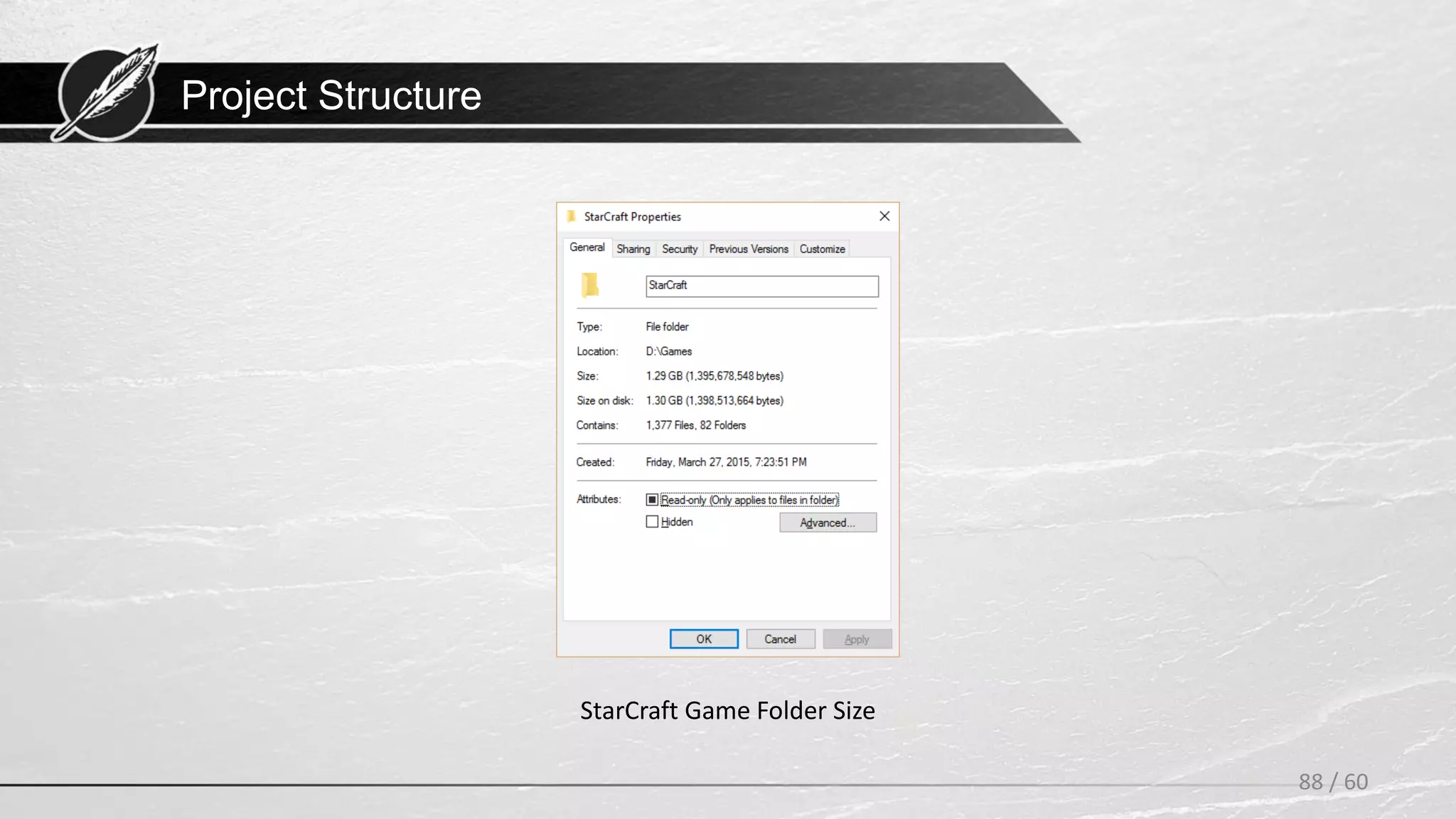 Project Structure
88 / 60
StarCraft Game Folder Size
 