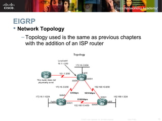 18© 2007 Cisco Systems, Inc. All rights reserved. Cisco Public
EIGRP
 Network Topology
– Topology used is the same as previous chapters
with the addition of an ISP router
 