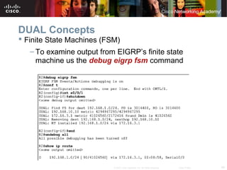 49© 2007 Cisco Systems, Inc. All rights reserved. Cisco Public
DUAL Concepts
 Finite State Machines (FSM)
– To examine output from EIGRP’s finite state
machine us the debug eigrp fsm command
 