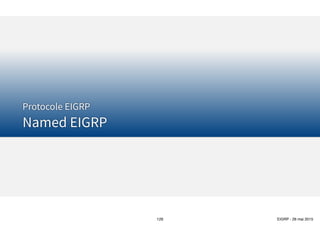 Thomas Moegli
Vérification et Troubleshooting
Commande show ip eigrp route
129
Corp# show ip route
Codes: C - connected, S - static, R - RIP, M - mobile, B - BGP
D - EIGRP, …
Gateway of last resort is not set
172.16.0.0/16 is variably subnetted, 3 subnets, 2 masks
C 172.16.10.4/30 is directly connected, Serial0/1
C 172.16.10.0/30 is directly connected, Serial0/0
D 172.16.0.0/16 is a summary, 00:52:02, Null0
10.0.0.0/8 is variably subnetted, 3 subnets, 2 masks
C 10.10.10.0/24 is directly connected, Loopback0
D 10.0.0.0/8 is a summary, 00:20:09, Null0
C 10.10.11.0/24 is directly connected, Loopback1
 