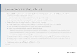 Thomas Moegli
Configuration EIGRP sur Frame-Relay (avec routes résumées)
EIGRP et réseaux WAN
EIGRP et Frame-Relay
84
! Configuration EIGRP
HQ(config)# router eigrp 10
HQ(config-router)# no auto-summary
HQ(config-router)# network 10.1.0.0 255.255.0.0
! Configuration EIGRP
East(config)# router eigrp 10
East(config-router)# no auto-summary
East(config-router)# network 10.1.0.0 255.255.0.0
East(config-router)# network 10.2.0.0 255.255.0.0
! Configuration EIGRP
West(config)# router eigrp 10
West(config-router)# no auto-summary
West(config-router)# network 10.1.0.0 255.255.0.0
West(config-router)# network 10.3.0.0 255.255.0.0
 