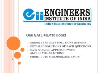 OUR GATE RELATED BOOKS
 ERROR FREE GATE SOLUTIONS (18Years)
 DETAILED SOLUTIONS OF EACH QUESTIONS
 EASY SOLVING APPROACH WITH
ALTERNATE SOLUTIONS
 SHORT-CUTS & MEMORIZING FACTS
 