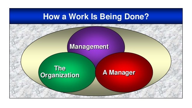 How a Work Is Being Done?
Management
A Manager
The
Organization
 