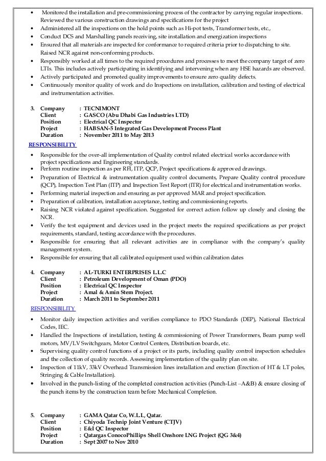 Electrical Inspector CV