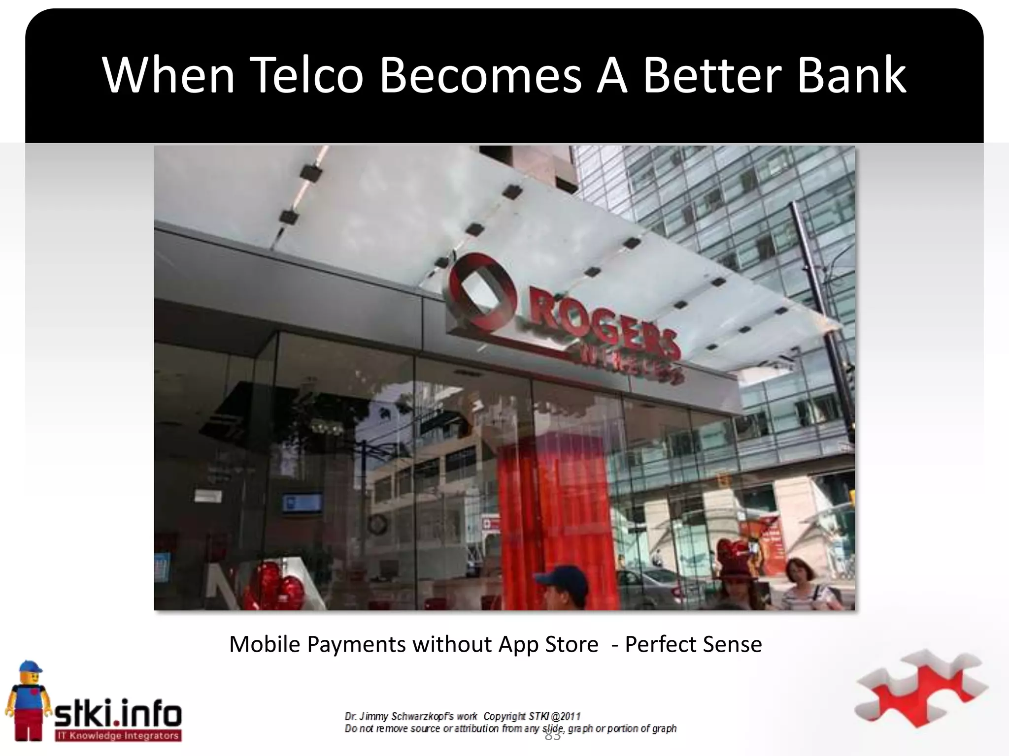 When Telco Becomes A Better Bank




                             `




     Mobile Payments without App Store - Perfect Sense


                                 83
 