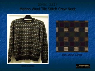Style:  2217 Merino Wool Tile Stitch Crew Neck Black Combo Dark Brown Combo 