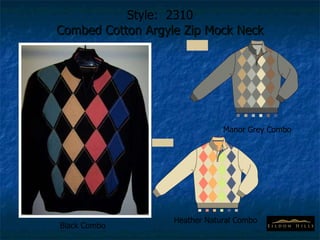 Style:  2310 Combed Cotton Argyle Zip Mock Neck Black Combo Manor Grey Combo Heather Natural Combo 