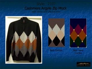 Style:  2107 Cashmere Argyle Zip Mock   with ultrasuede placket trim Bark Combo New Navy Combo 