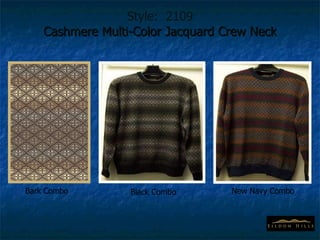 Style:  2109 Cashmere Multi-Color Jacquard Crew Neck Bark Combo Black Combo New Navy Combo 