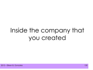 2015 – Eileen B. Gonzales 130
Inside the company that
you created
 
