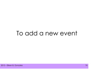 2015 – Eileen B. Gonzales 762015 – Eileen B. Gonzales 76
To add a new event
 