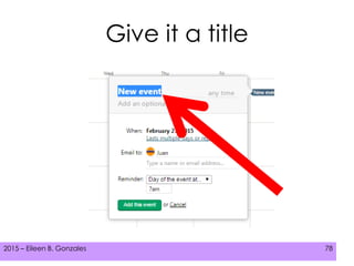 2015 – Eileen B. Gonzales 78
Give it a title
2015 – Eileen B. Gonzales 78
 