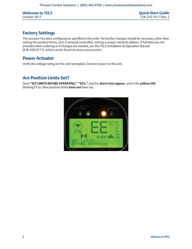 EIM TEC2 Electric Actuator with Model 500 QuickStart Guide PDF