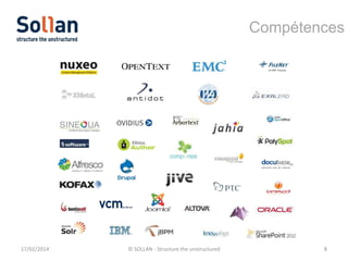 Compétences

Facilitateur d’ECM

Technologies et partenaires

17/02/2014

© SOLLAN - Structure the unstructured

8

 