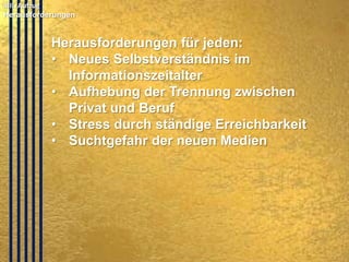 6. Ausblick: Herausforderungen
© PROJECT CONSULT Unternehmensberatung Dr. Ulrich Kampffmeyer GmbH 2011

/ Autorenrecht: <Vorname Nachname> Mrz-14 / Quelle: PROJECT CONSULT 2

Herausforderungen technologischer Art:

• Verfügbarkeit von Information
• Information Flood &
Beherrschung der Information
• BigData & Content Analytics
• Übertragungs- & Abhörsicherheit
• Identity Management
• Ubiqutouos Computing
• Sicherheit bei SaaS & ByoD
• Energiesparen
Copyright © PROJECT CONSULT 207 - 2013
Urheberrecht Dr. Ulrich Kampffmeyer 1991 - 2013

PROJECT CONSULT
Unternehmensberatung Dr. Ulrich Kampffmeyer GmbH

Isestraße 63
20149 Hamburg

www.PROJECT-CONSULT.com
© PROJECT CONSULT 2013

34

 