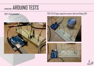 ARDUINO TESTS

ENGINEERING—

TEST 1: Potentiometer

TEST 2 & 3: Eigen capacitive sensor (ook met fading LED)

7

 