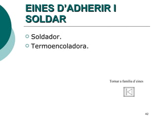 EINES D’ADHERIR I SOLDAR Soldador. Termoencoladora. Tornar a família d´eines 