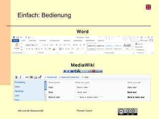 Einfach: Bedienung
Word

MediaWiki

Wiki und die Wissenschaft

Thomas Tunsch

 