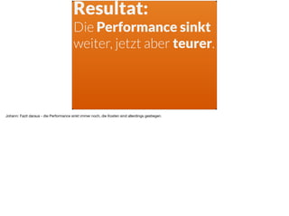 Resultat:
Die Performance sinkt
weiter, jetzt aber teurer.
Johann: Fazit daraus - die Performance sinkt immer noch, die Kosten sind allerdings gestiegen.
 