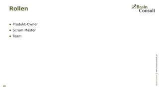 BrainConsultAG|www.brainconsult.chBrainConsult|www.brainconsult.ch
 Produkt-Owner
 Scrum Master
 Team
Rollen
28
 