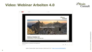 BrainConsultAG|www.brainconsult.chBrainConsult|www.brainconsult.ch
Video: Webinar Arbeiten 4.0
4
Quelle: Andreas Naef, Daniel Schnyder, BrainConsult 2017: https://youtu.be/GFKXtAIb4FQ
 