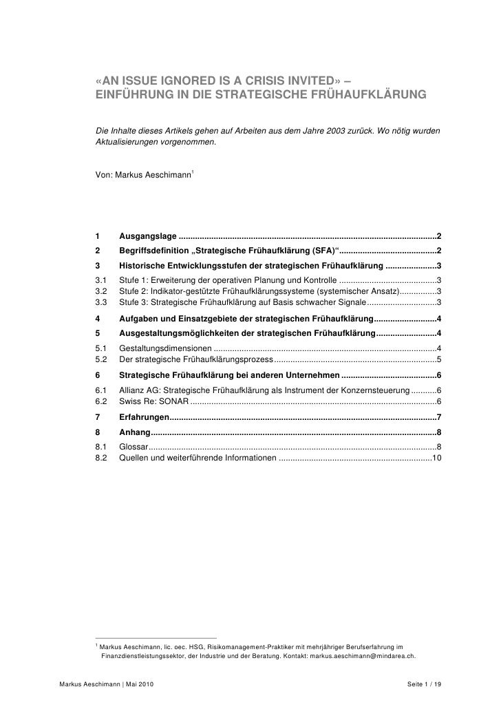 «AN ISSUE IGNORED IS A CRISIS INVITED» –
          EINFÜHRUNG IN DIE STRATEGISCHE FRÜHAUFKLÄRUNG

          Die Inhalte di...