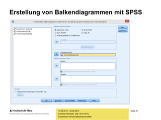 Seite 26
Fachbereich Wirtschaftswissenschaften
Erstellung von Balkendiagrammen mit SPSS
18.09.2015 - 20.09.2015
Christian Reinboth, Dipl.-Wi.Inf.(FH)
 