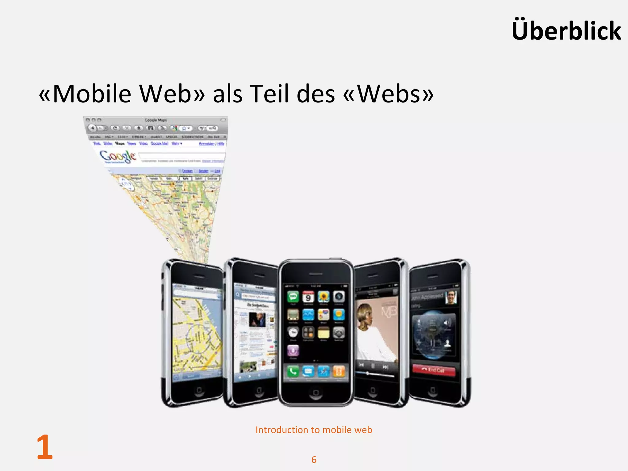 Überblick

«Mobile Web» als Teil des «Webs»




                 Introduction to mobile web

1                            6
 