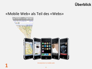 Überblick

«Mobile Web» als Teil des «Webs»




                 Introduction to mobile web

1                            6
 