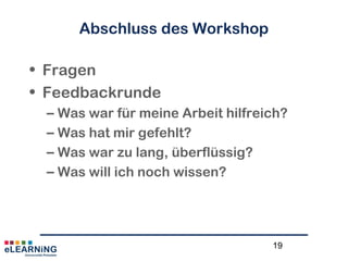 19
Dateien verwalten
Moodle-Kurs I (v 2.3)Eigene Dateien
Moodle-Kurs II
Moodle-Kurs III
Thema 1
 