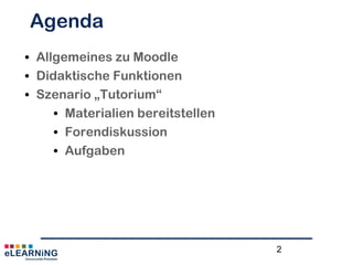 AG eLEARNiNG
Service und Beratung für
E-Learning und Mediendidaktik
www.uni-potsdam.de/agelearning
E-Learning & E-Teaching
mit Moodle
Studium plus - Einführungsworkshop
23. Mai 2013
(Frederic Matthé)
 